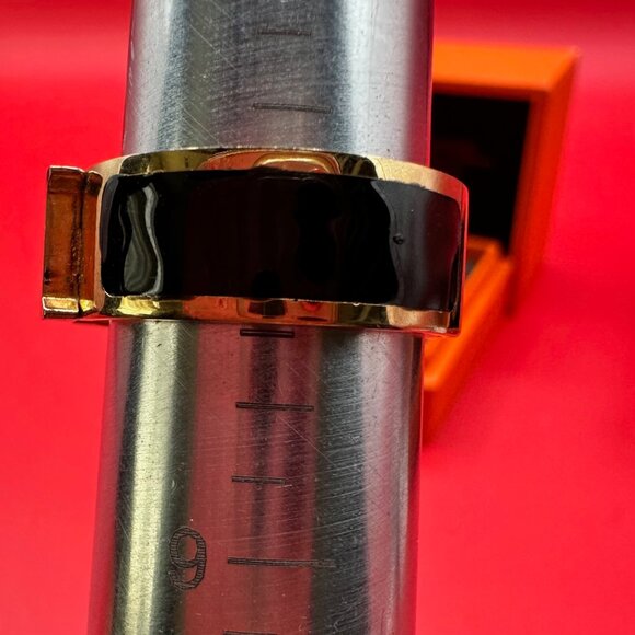 Hermes Black Enamel Gold Tone Clic Clac H Band Ring Size 8 1/4 - Picture 4 of 13